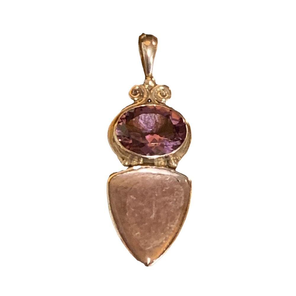 Sajen Pendant Sterling Silver, Amethyst and Light Purple Lepidolite